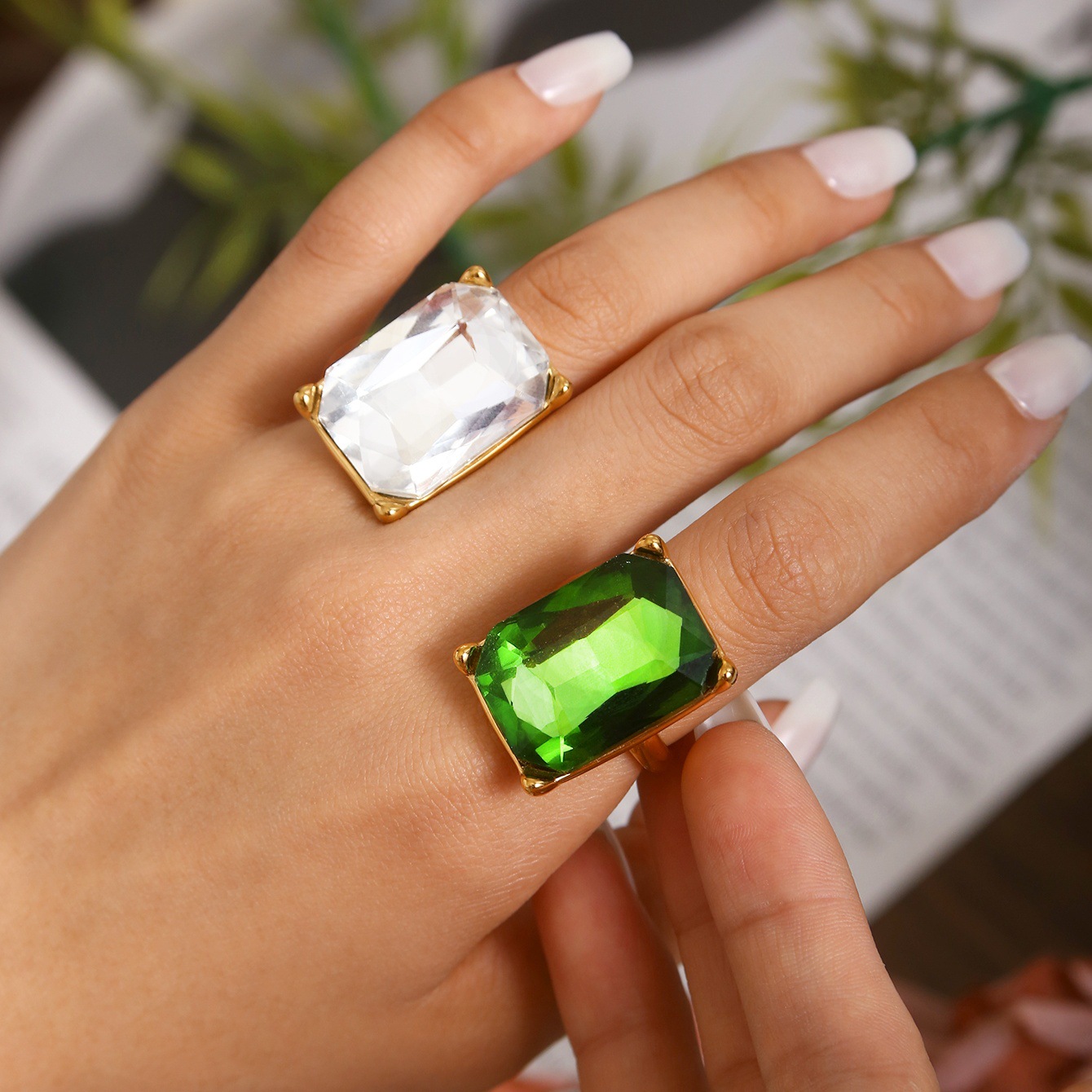 elegant geometric square fashionable ring with zircon stainless…