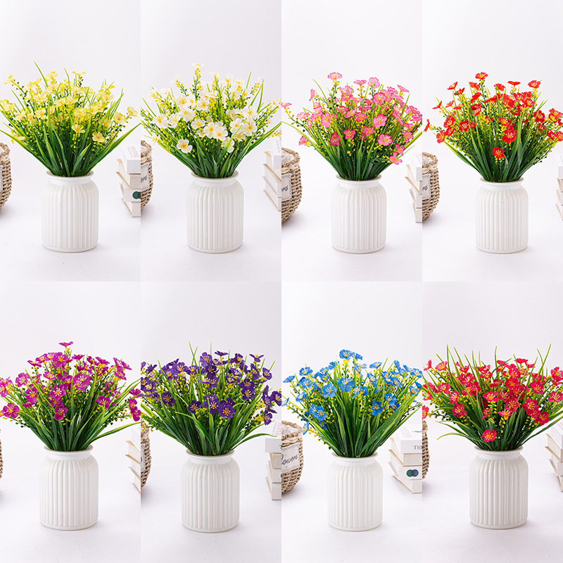 Transfronterizo Amazon venta caliente simulación primavera hierba pequeña margarita jardín fiesta patio al aire libre plantación artificial decoración del hogar