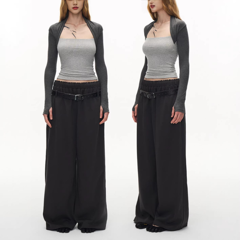 Alkai Color-Blocked Waistcoat-Style Slim-Fit Faux Two-Piece Stretchy Slimming Long-Sleeve 2026 Spring New Top T-Shirt