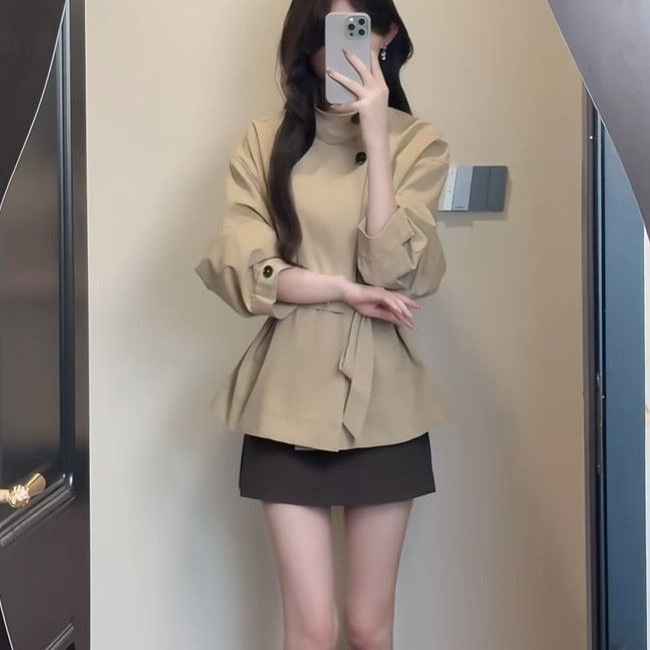 2025年英伦风收腰形短款风衣小个子外套感气质大衣秋季新款女|undefined