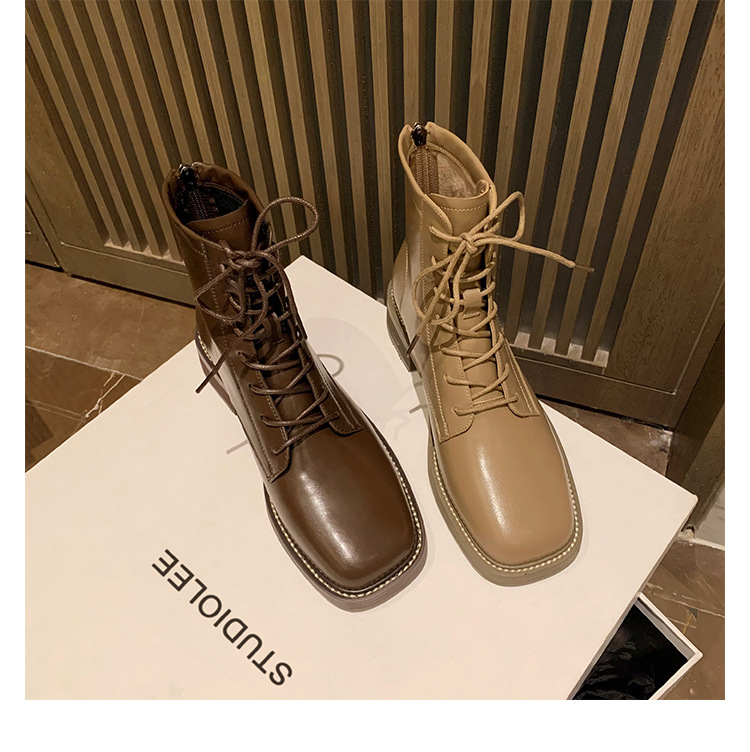Women's Square Toe Ankle Boots With Thick Heels Martin Style_voghion.com