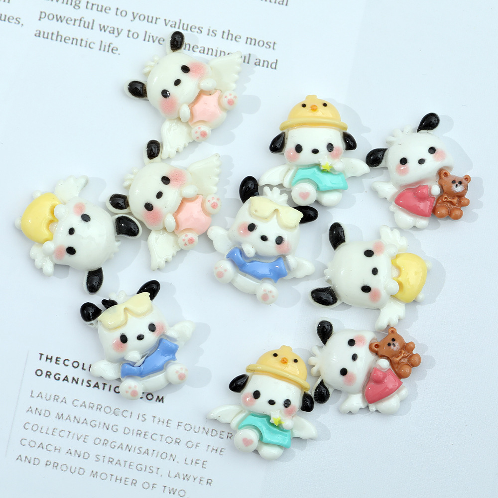 Alas de Ángel de dibujos animados sombrero amarillo Pacha perro resina accesorios DIY crema pegamento Pacha teléfono caso accesorios de pelo parche al por mayor