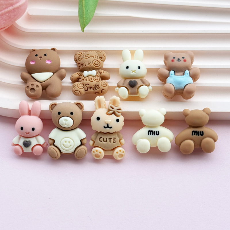 つや消しコーヒー色のクマとウサギシリーズ樹脂 diy ジュエリーアクセサリー携帯電話ケース下駄マウスウォッシュカップパッチ素材|undefined
