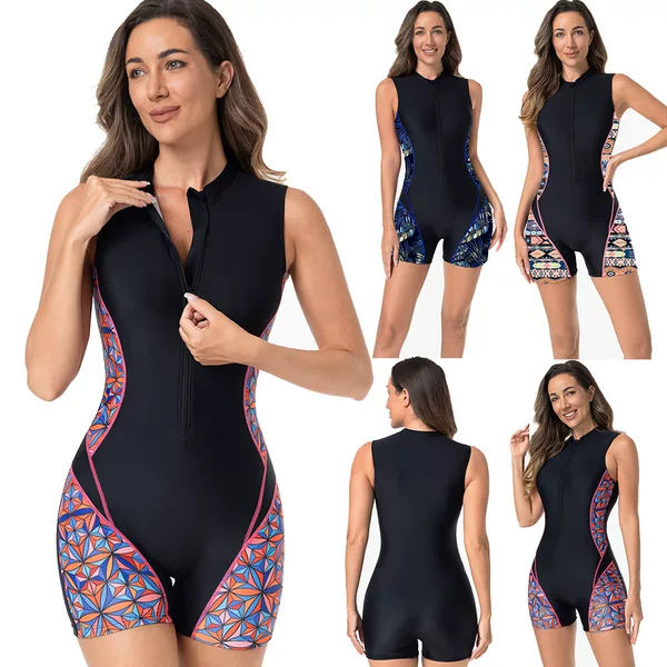 2025 European and American One-piece Swimsuit Women's Foreign Trade Vest Surfer Suit Zipper Flat-angle Diving Suit Sports New Amazon