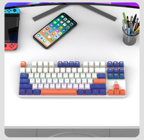 Cross-border direct supply of green axis mechanical keyboard 87 keys pluggable axis set for girls, girls, e-sports games and office