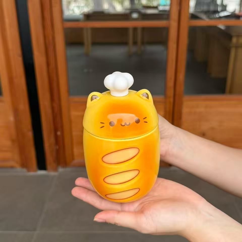 Personalidad creativa pan de dibujos animados gato taza regalo de mano encantadora taza de café de oficina taza de cerámica
