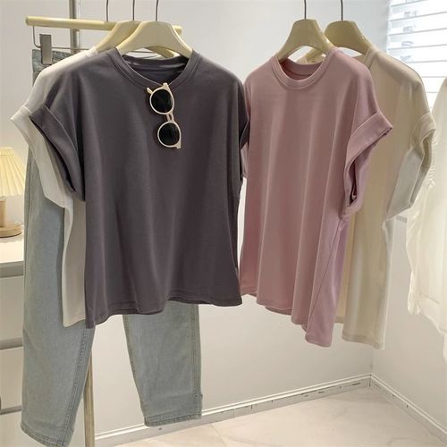 Super feel of modal cotton art Shuyao flying sleeve solid color short-sleeved T-shirt for women pink summer thin Korean tops women's fashion