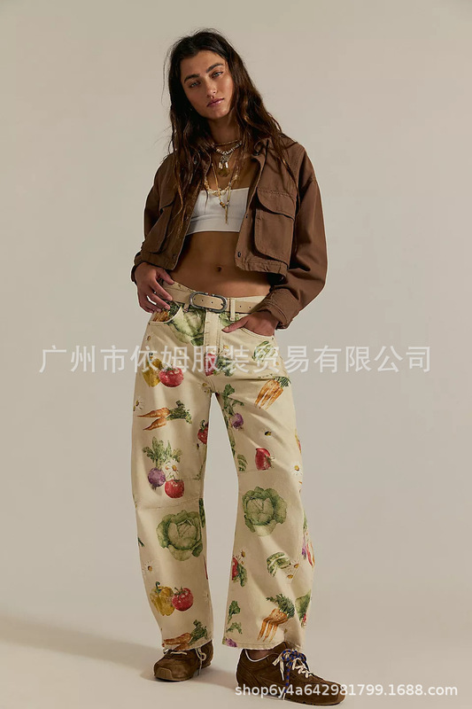 Amazon 25 秋冬新作クロスボーダーヨーロッパとアメリカの服プリントマルチカラーハイウエストルーズストレートパンツカジュアルパンツ女性用|undefined