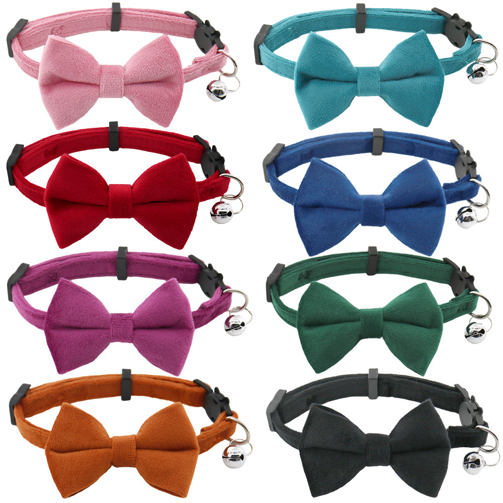 New Pet Bow Collar Velvet Cat Collar Cute Bell Cat Neckband Plush Dog Collar Cross-Border