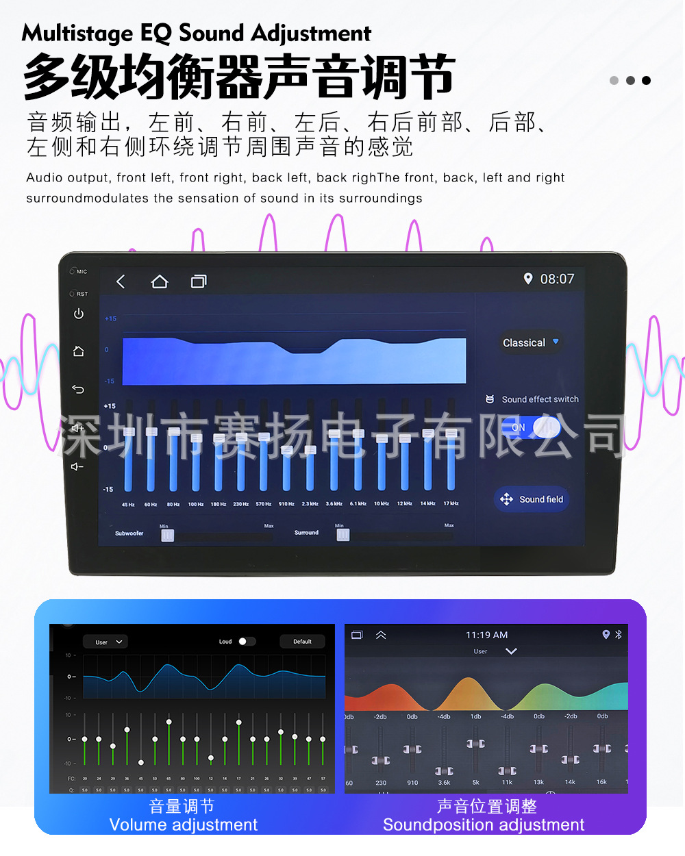 7inch / 9inch / 10inch Car Central Control Display Wireless Bluetooth 4K High-Definition Screen Android Gps Navigation Integrated