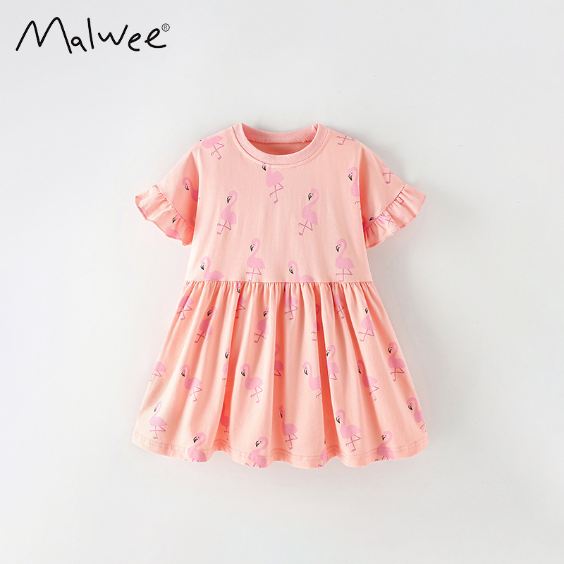 Cross-border malwee verano vestido de impresión casual para niños confortable y transpirable ropa de niñas de 3 a 8 años de edad falda de niña
