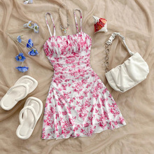 2025亚马逊欧美时尚性感气质连衣裙度假风露背吊带海边沙滩短裙