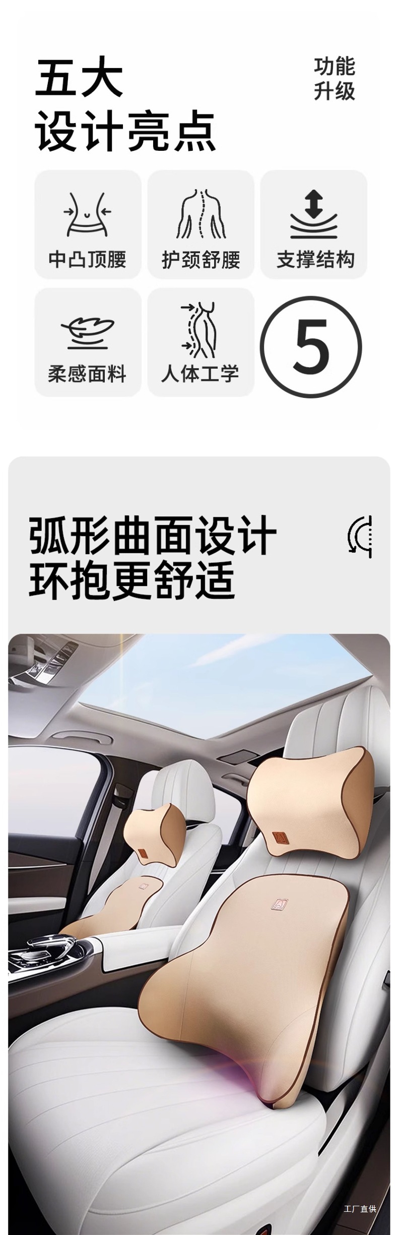 Car Lumbar Support Pillow Memory Foam Lumbar Cushion Backrest Waist Support Cushion Car Seat Lumbar Support Headrest