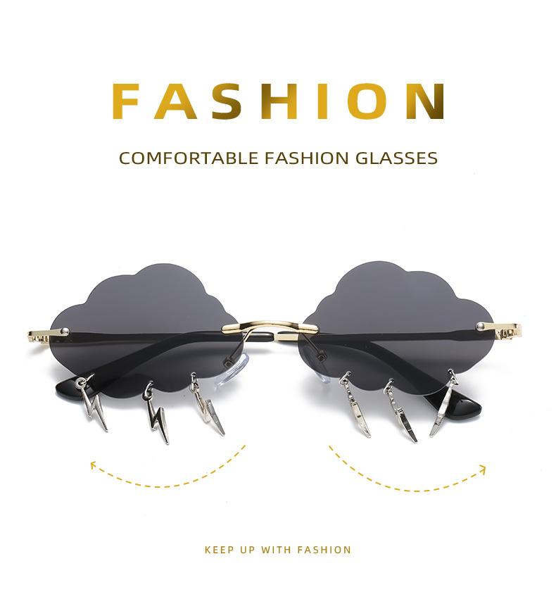 Outdoor, Travel Occasion Fashion Clouds Lightning PC UV400 Protection Special-Shaped Mirror Frameless Women's Sunglasses