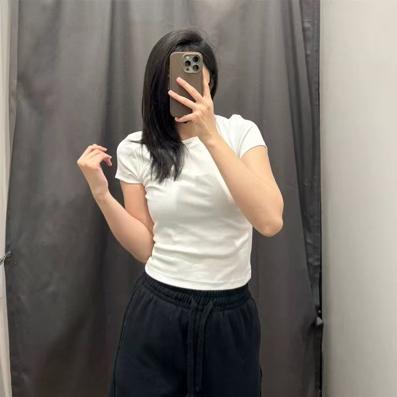 女休闲风圆领短款T恤短袖辣妹高腰修身显瘦打底纯色465760/474410 pic 6