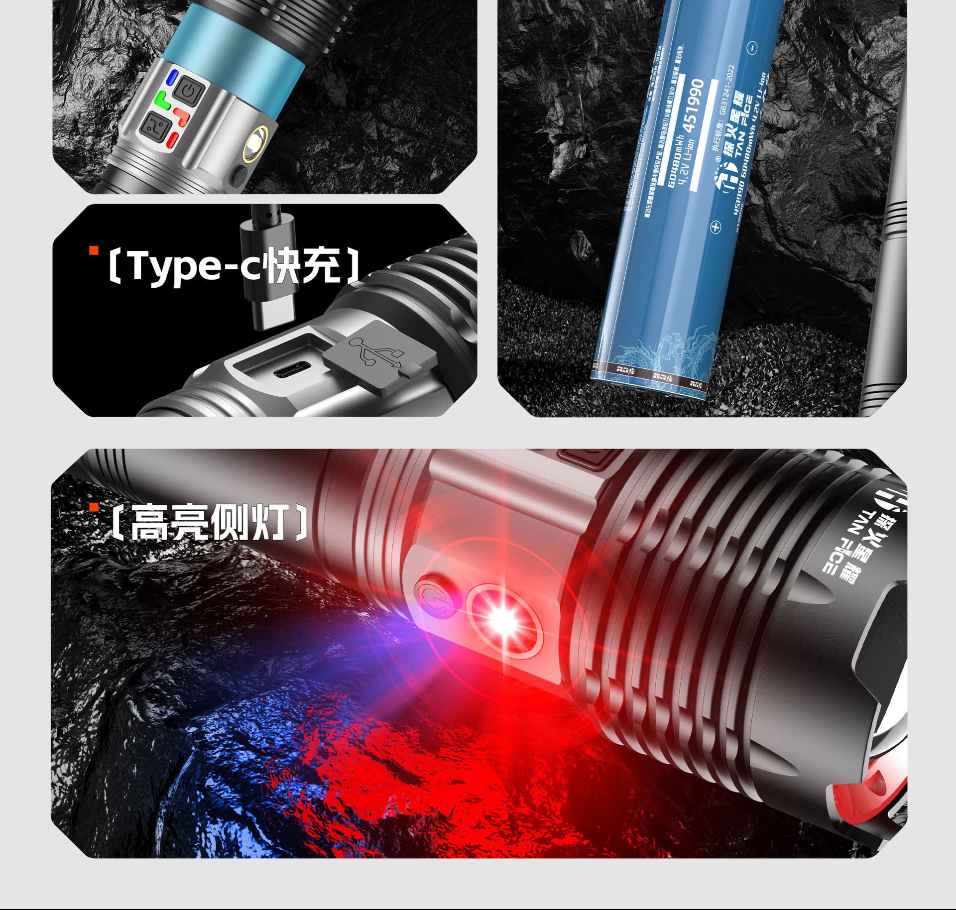 Cross-Border Hot-Selling High-Brightness Flashlight with Multi-Functional Telescopic Fixed-Focus Zoom, Outdoor Aluminum Alloy Emergency Light