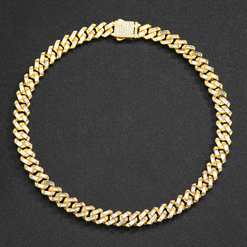 Cuban Chain Necklace With Full Diamond Stones Hip Hop Style_voghion.com