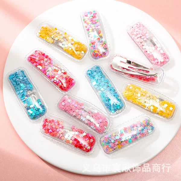 Children's sequin BB clip color gradient quicksand hairpin girl bangs broken hair cute side clip handmade diy clip
