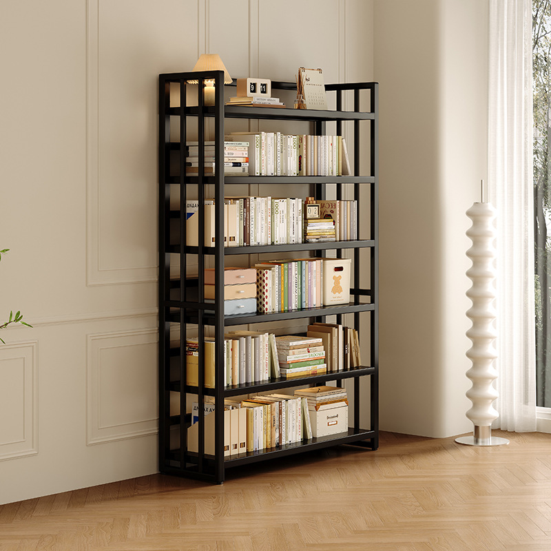 Estante de acero de viento crema estantería de libros para niños sala de estar almacenamiento estantería de exposición de hierro forjado estantería de piso integrado contra la pared