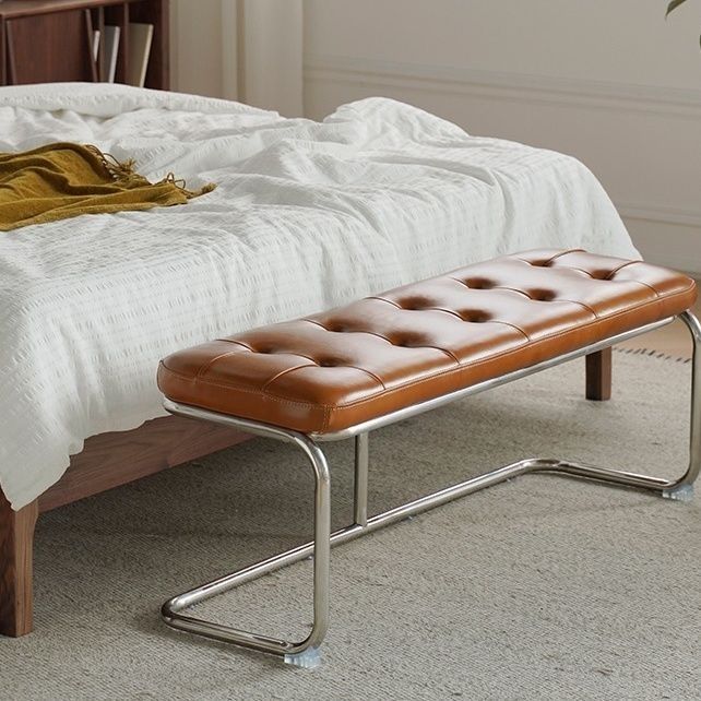 北欧不锈钢换鞋凳家用长条凳衣帽间简约床尾凳铁艺玄关脚凳长彭泉