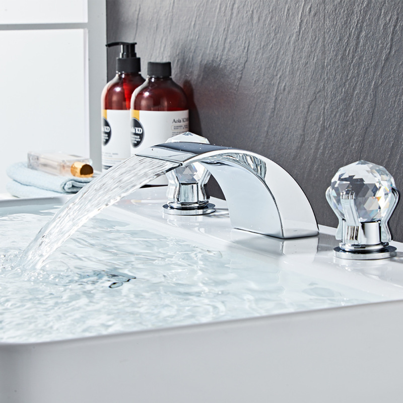 Foreign trade Amazon waterfall faucet Basin hot and cold faucet large flow water outlet bathroom bathroom Bath Cabinet