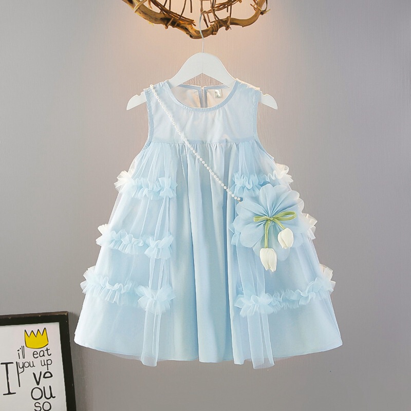 Girls' Summer Dress 2026 New Stylish Children's Clothing Girl's Mesh Tank Dress Children's Summer Thin Dress
