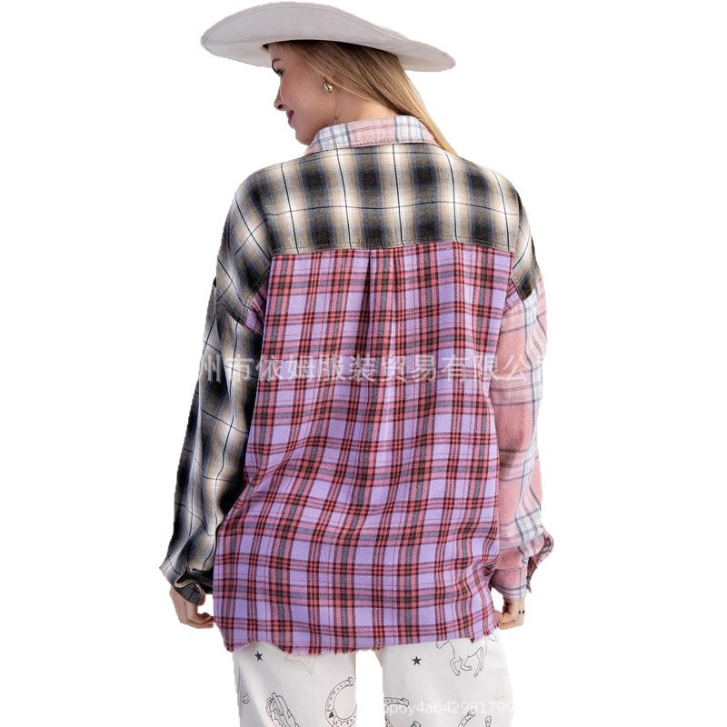 Amazon 25秋の新作クロスボーダーヨーロッパとアメリカの服チェック柄長袖カーディガンシャツルーズカジュアルトップジャケット|undefined