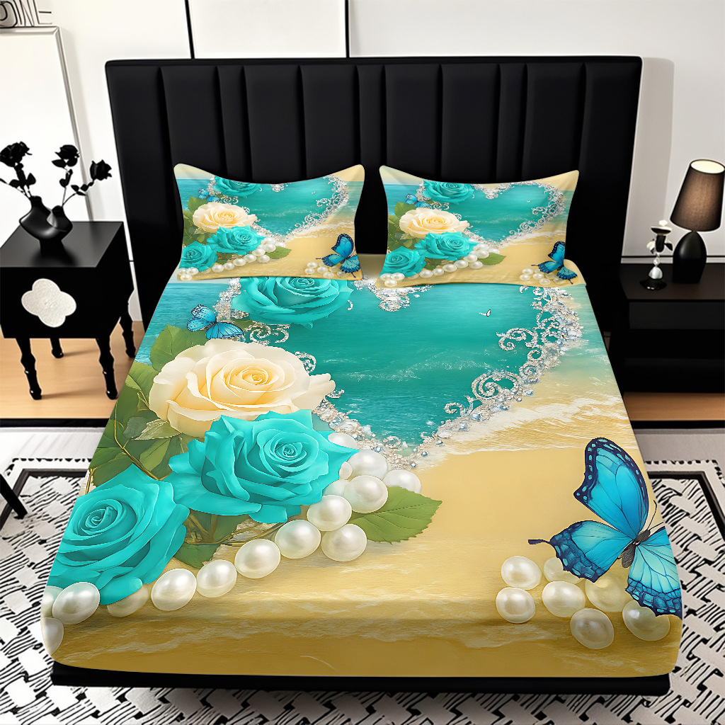 TEMU / JIT Transfronterizo para la serie de mariposas multicolores 3D impresión digital cama cama almohada kit de diseño se puede fijar