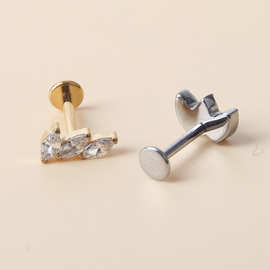 F-136钛合金马眼锆石唇钉镶锆石天使翅膀耳骨钉耳钉穿刺饰品现货