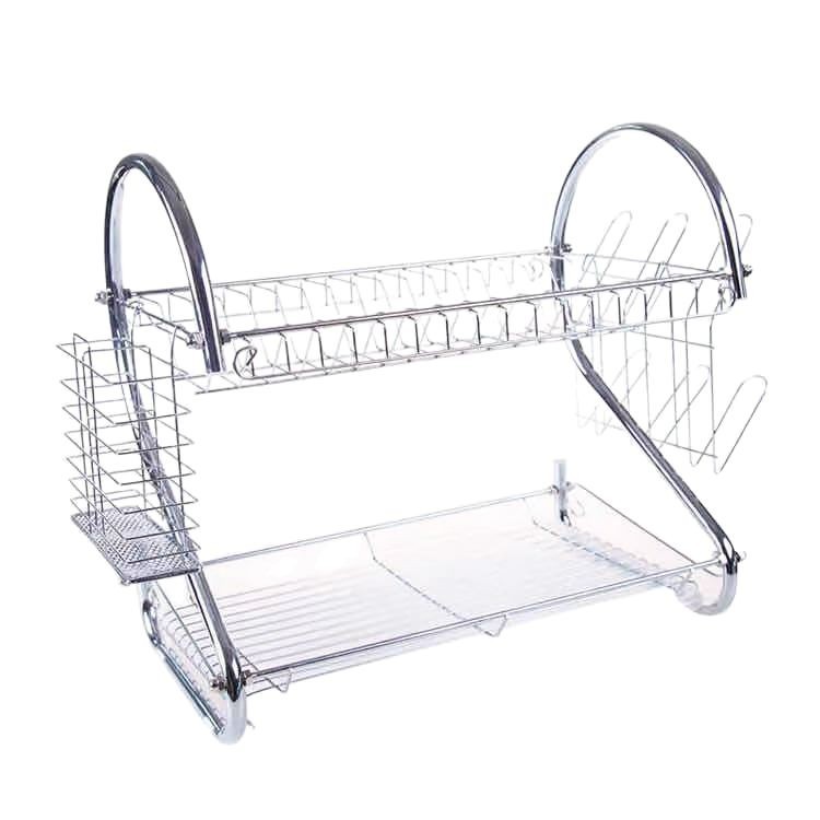 Estante para platos de doble capa de acero inoxidable Estante de drenaje de tipo S Estante de almacenamiento de cocina Suministros de almacenamiento Estante para platos de drenaje al por mayor