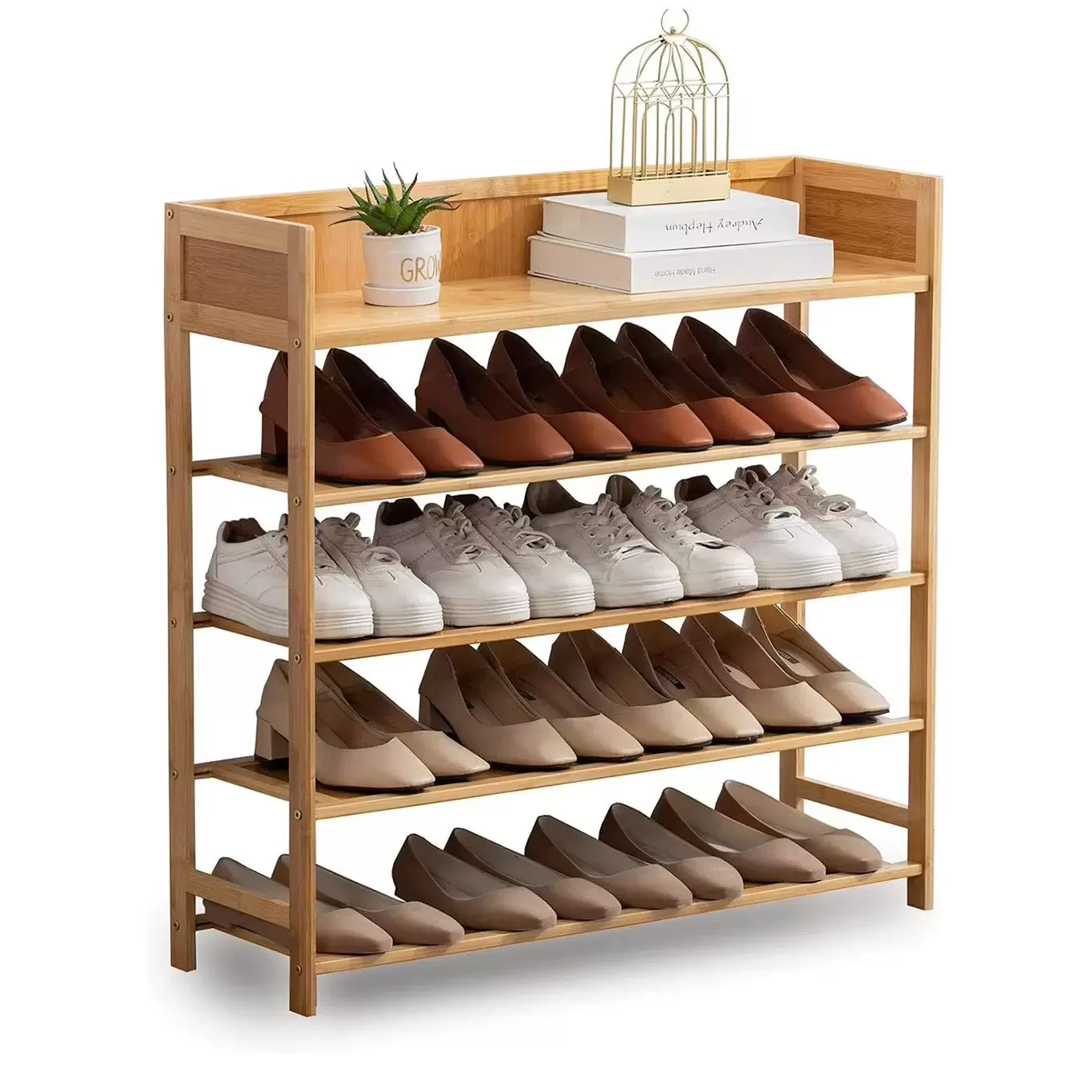 现代简约5层多功能竹木鞋架客厅玄关置物架多层落地收纳架子