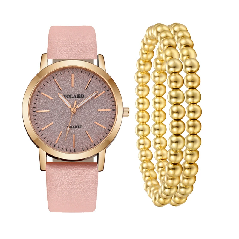 Casual Bracelet and Quartz Watch Set, Fashion Jewelry, Multiple Colors, 23.5 cm