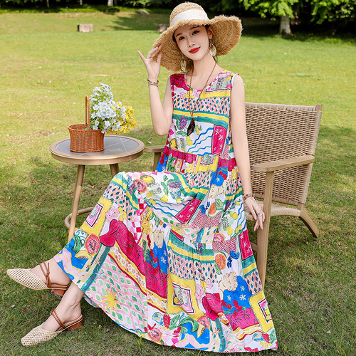 2025 New Beach Vacation Sandals Dress Super Fairy Bohemian Backless Dress High-end Cotton Silk Dress Slimming