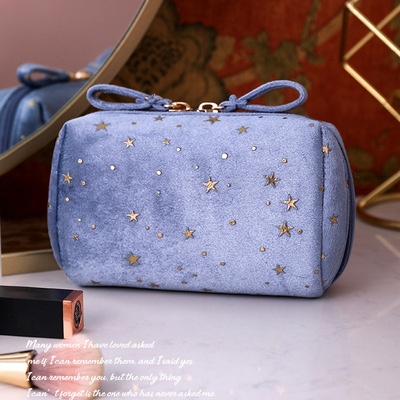 velvet starry sky Cosmetic Take it with you Portable Flannel clutch bag Dual zippers mobile phone Lipstick Storage bag Light extravagance