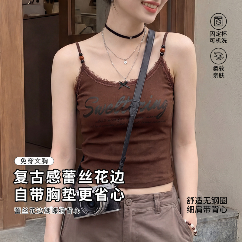 Spring and Summer Lace-Trimmed Bowknot Camisole with Push-Up Backless Design and Integrated Seamless Bra S268 Spring and Summer Lace-Trimmed Bowknot Camisole with Push-Up Backless Design and Integrated Seamless Bra S268