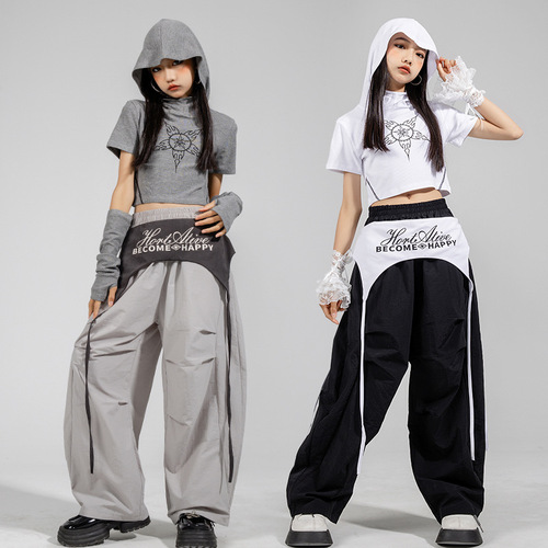 Jazz Dance Costume for Girls - Korean Style Tank Top and Backless Top with Jazz Pants for Children - Trendy Performance Outfit