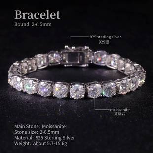 Ins style temperament s925 sterling silver bracelet 2/3/4/5/6/6.5mm luxury super flash moissanite tennis chain in stock