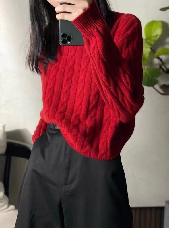 新款软糯保暖羊毛衫毛衣女圆领套头100%麻花宽松针织短款2025秋冬|undefined