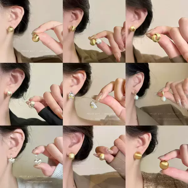 Light luxury and high-end brushed copper metal earrings, versatile and elegant, with a square-round design that makes the face appear slimmer, unique and retro style