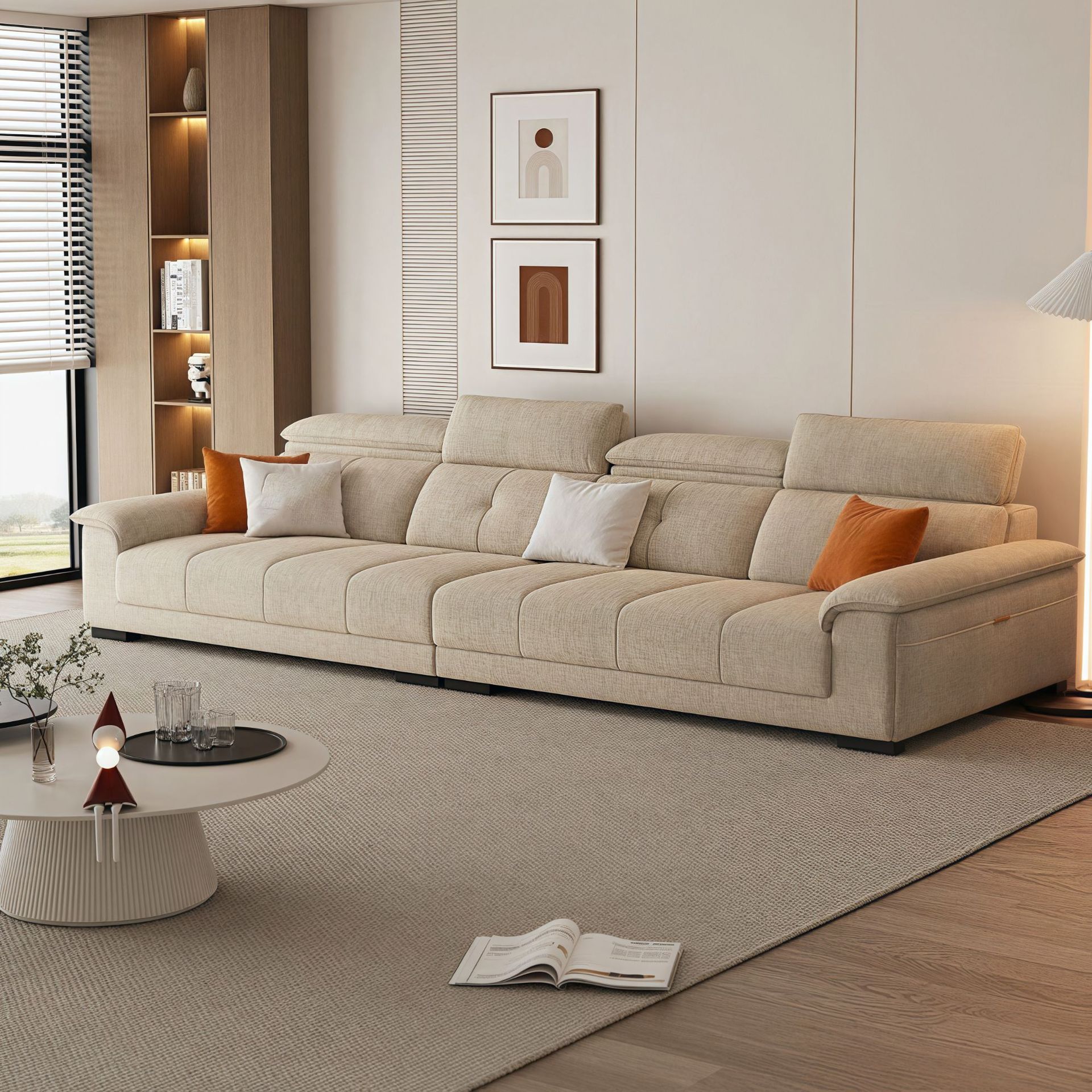 Simple 2025 Fabric Sofa Made of Cotton and Linen for Small Apartments, Modern Straight-Line Double Sofa with Storage, Chenille Sofa