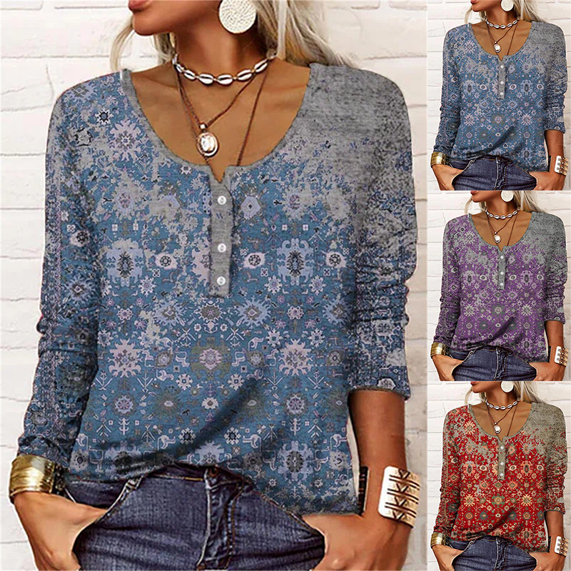 Title 2, Womens Casual Loose Long Sleeve Flower Print U...
