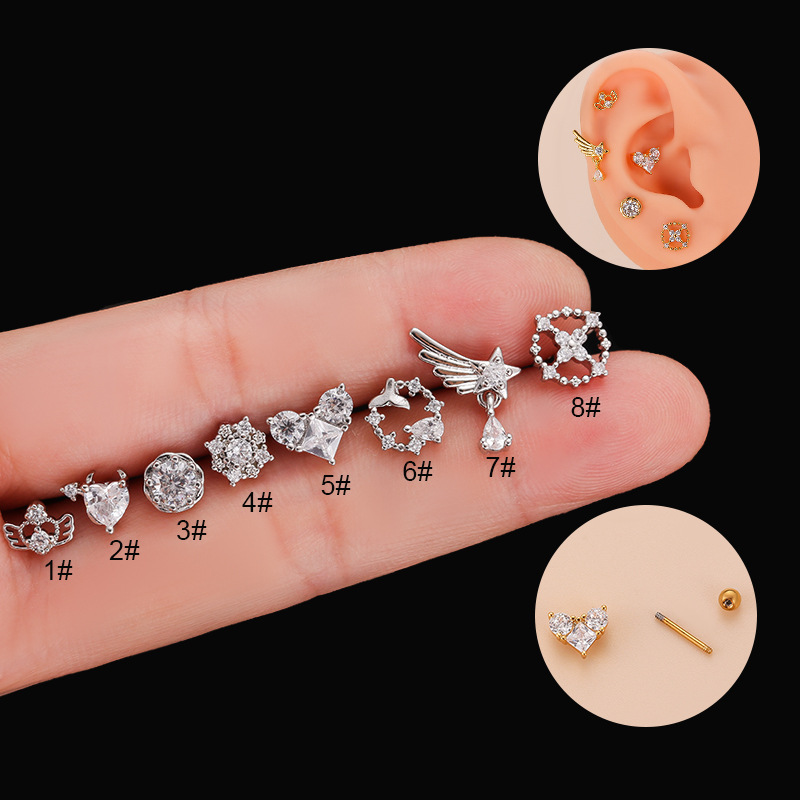 Fashion Heart Shape Copper Plating Inlay Zircon Ear Studs 1 Piece