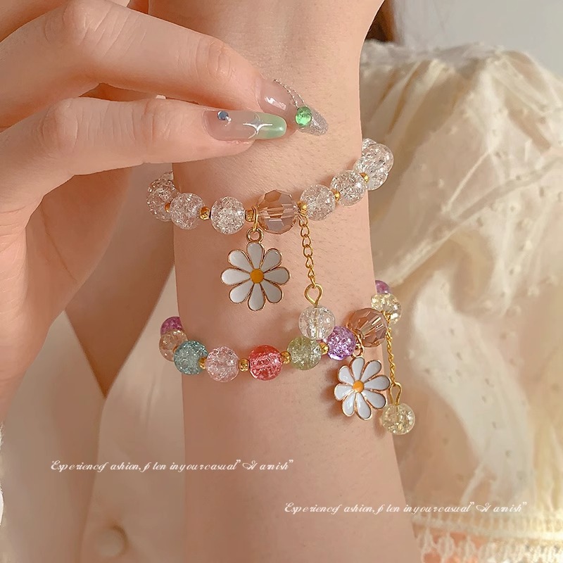 Dopamine Sunflower Bracelet for Women, Trendy Ins-Style Friendship Bracelet, Popular Internet Celebrity Beaded Niche Design Jewelry