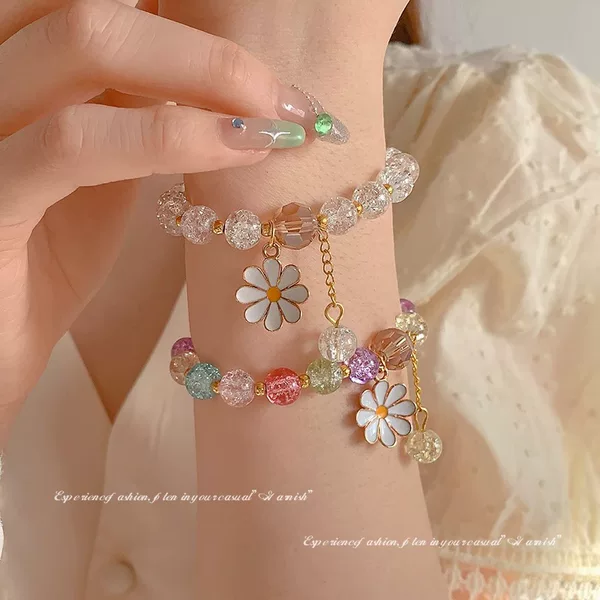 Dopamine Sunflower Bracelet for Women, Trendy Ins-Style Friendship Bracelet, Popular Internet Celebrity Beaded Niche Design Jewelry