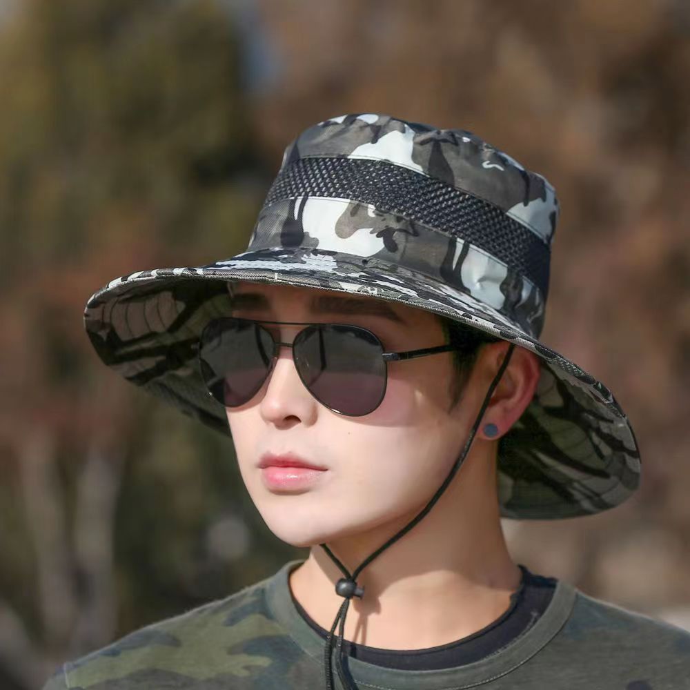 钓鱼遮阳帽男式户外探险工作干农活劳保渔夫帽防晒太阳帽奔尼帽子