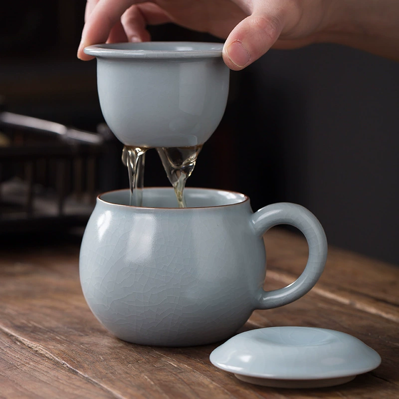 Чайная чашка с фильтром и крышкой Tianqing Ru kiln, керамическая чашка для разделения чая и воды, офисная чашка, подарок
