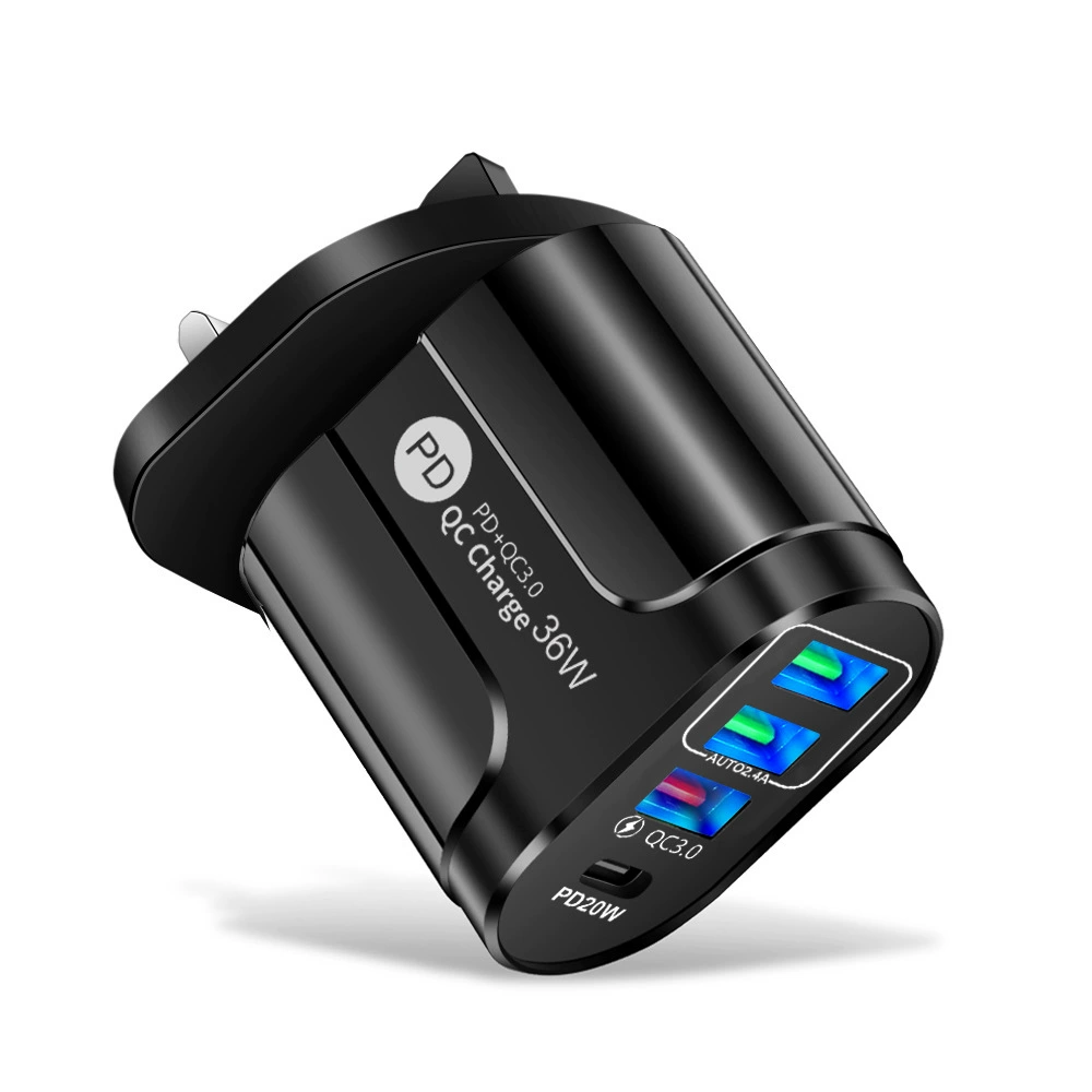 Портативное зарядное устройство PD36W с 1xType-C и 3 USB, многоразетный зарядник путешествия, сертифицировано CE FCC UKCA