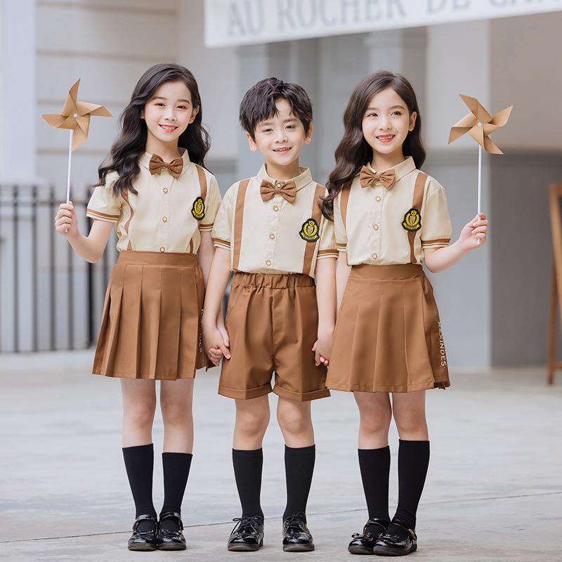 Preschool summer uniform set, college style, pure cotton, primary school student school uniform, summer performance class uniform, children's choir uniform