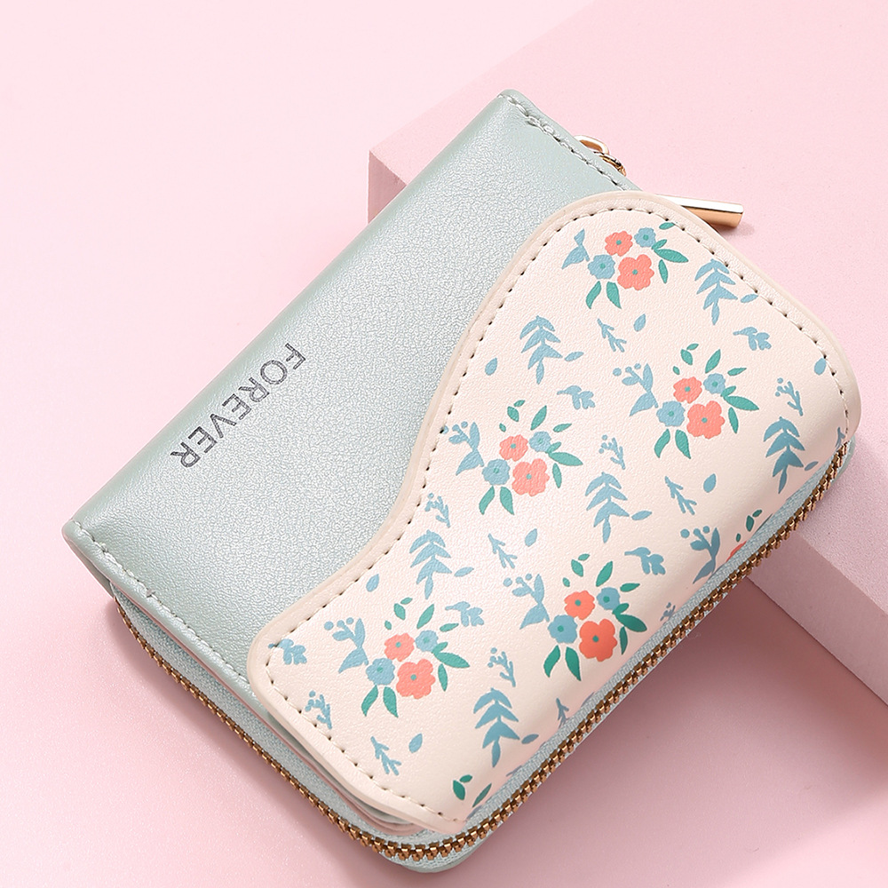 跨境碎花小钱包女学生可爱零钱包小清新卡包短款翻盖钱夹搭扣批发|ms