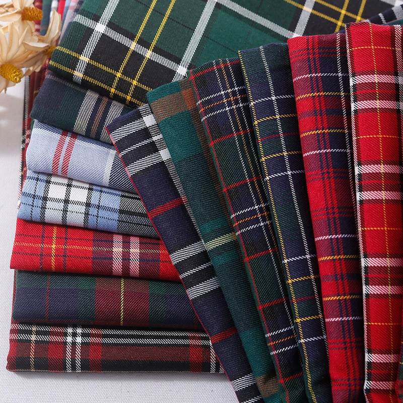 Checked fabric British style Scottish plaid TC yarn-woven two-way twill dyed plaid fabric for school uniforms skirts